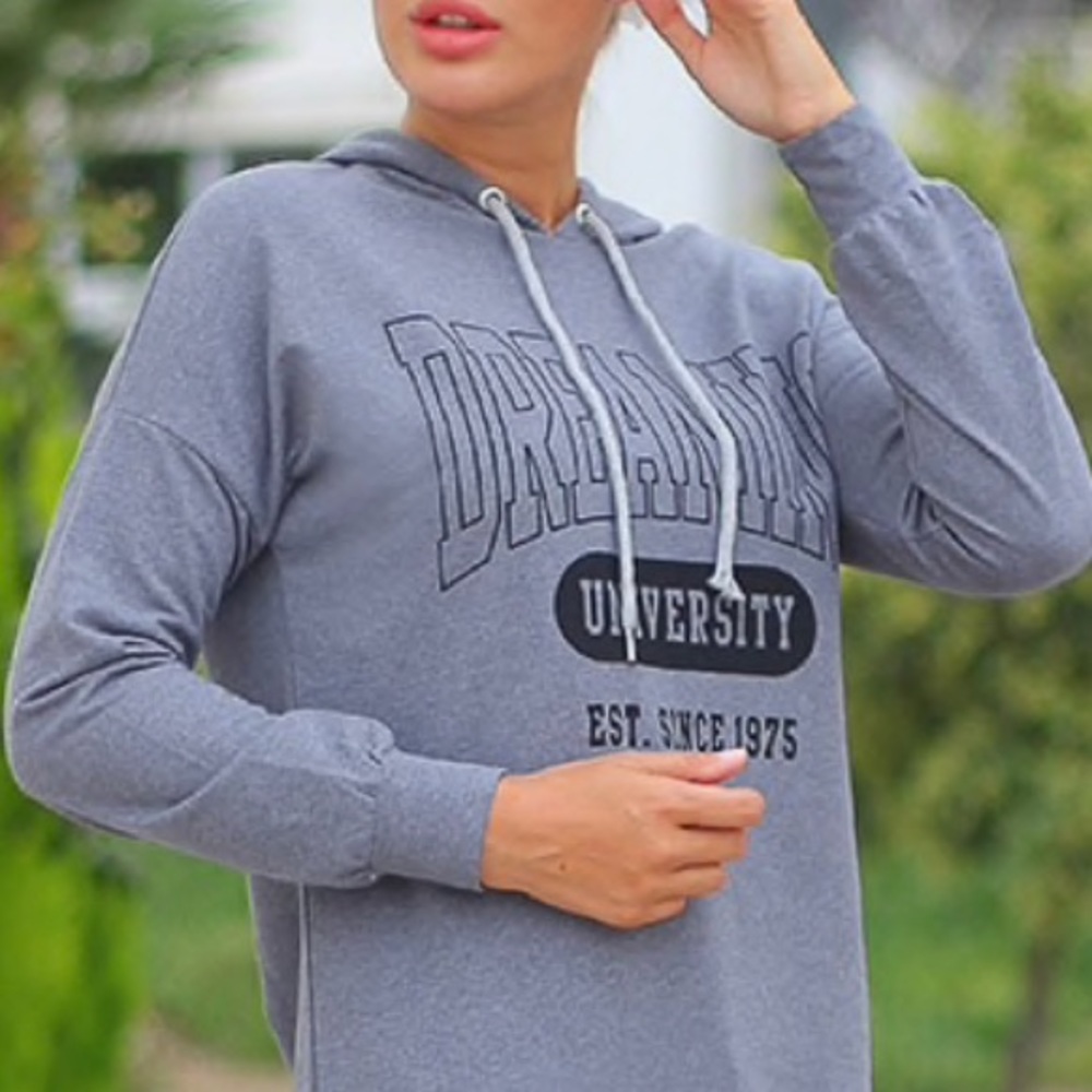 Myzen, smoke gray long tunic with hood, side slit
